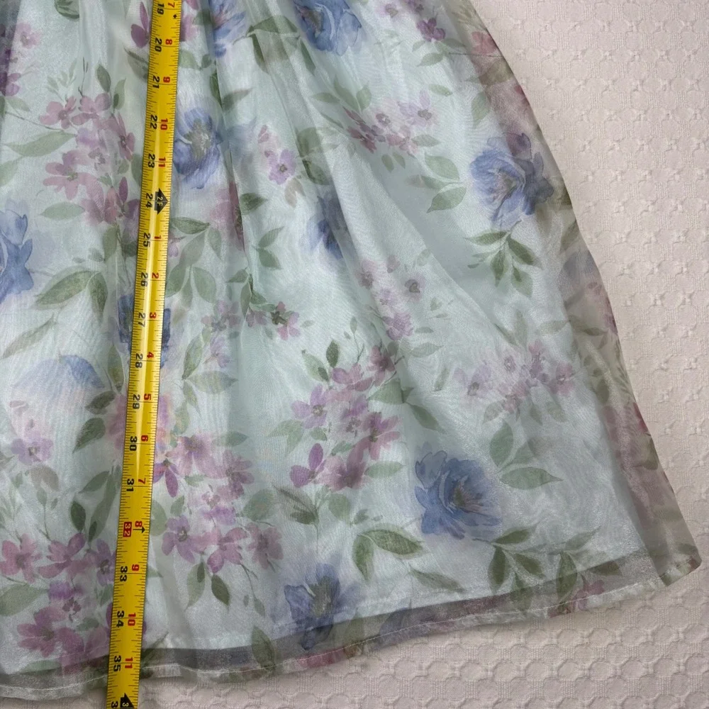 Zunie Girls Puff Sleeve Floral Square Neck‎ Dress Size 16 Sheer Lined Fairy